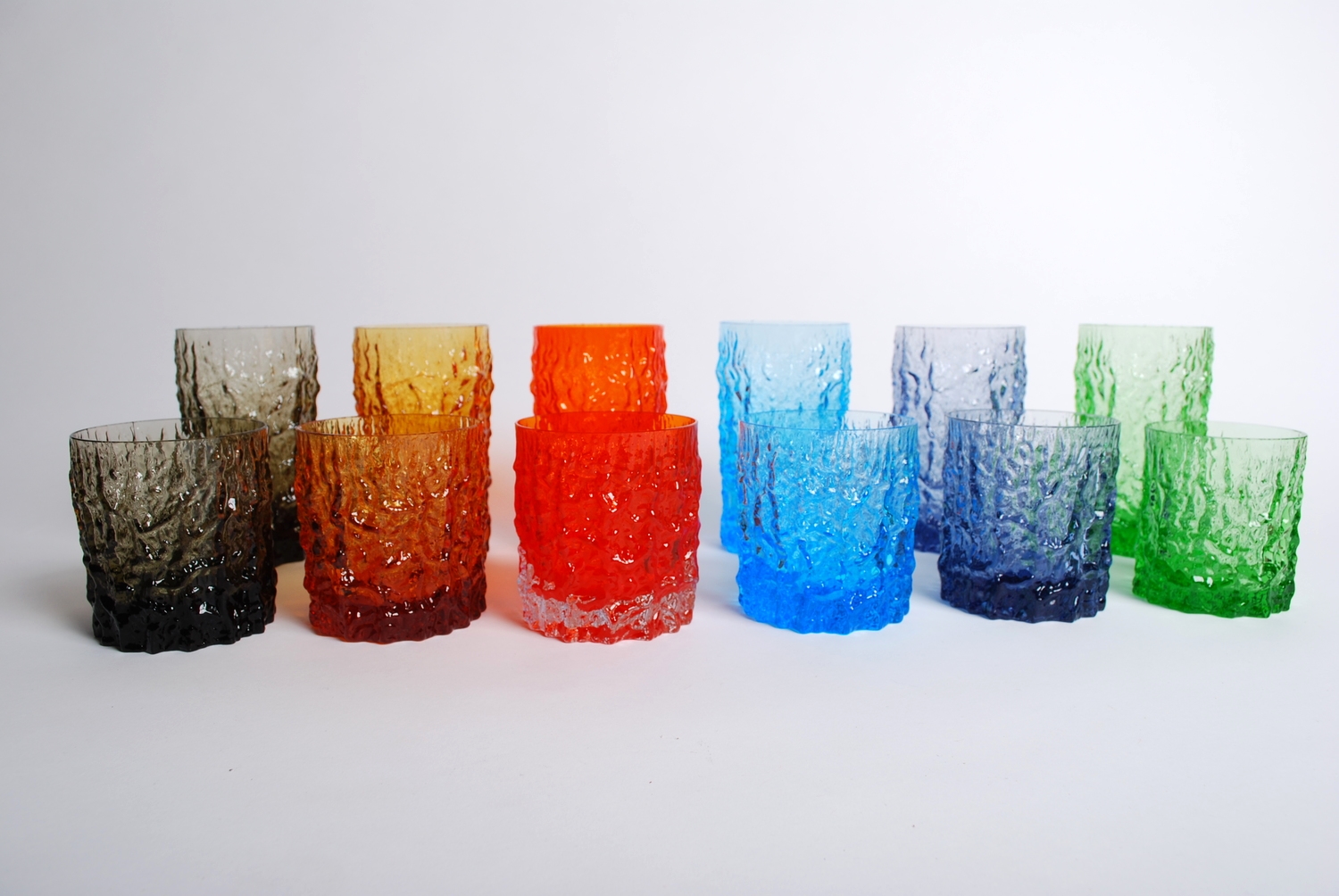 ビンテージWhite Friars GLASS(‘69-GeoffreyBaxt Whitefriars set colorful glass 'Textured Bark' by Geoffrey